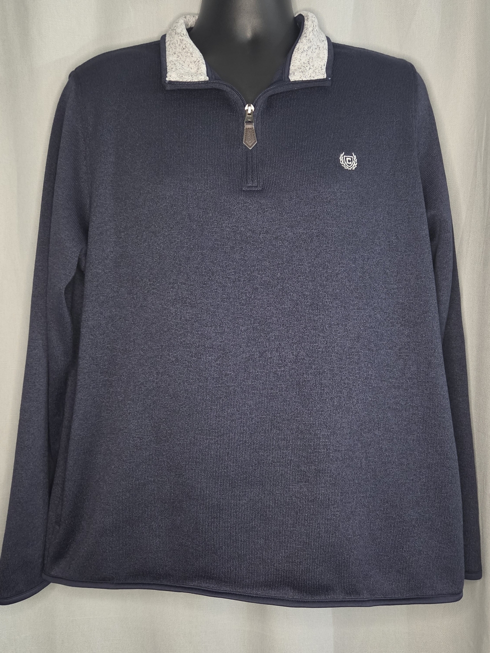 Chaps Men's Navy Quarter-Zip Sweater with Contrast Collar Size XL